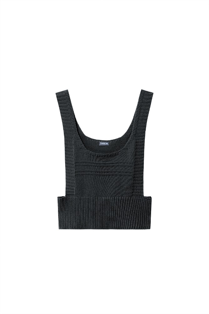 ODE LAYERED KNIT TOP CHARCOAL