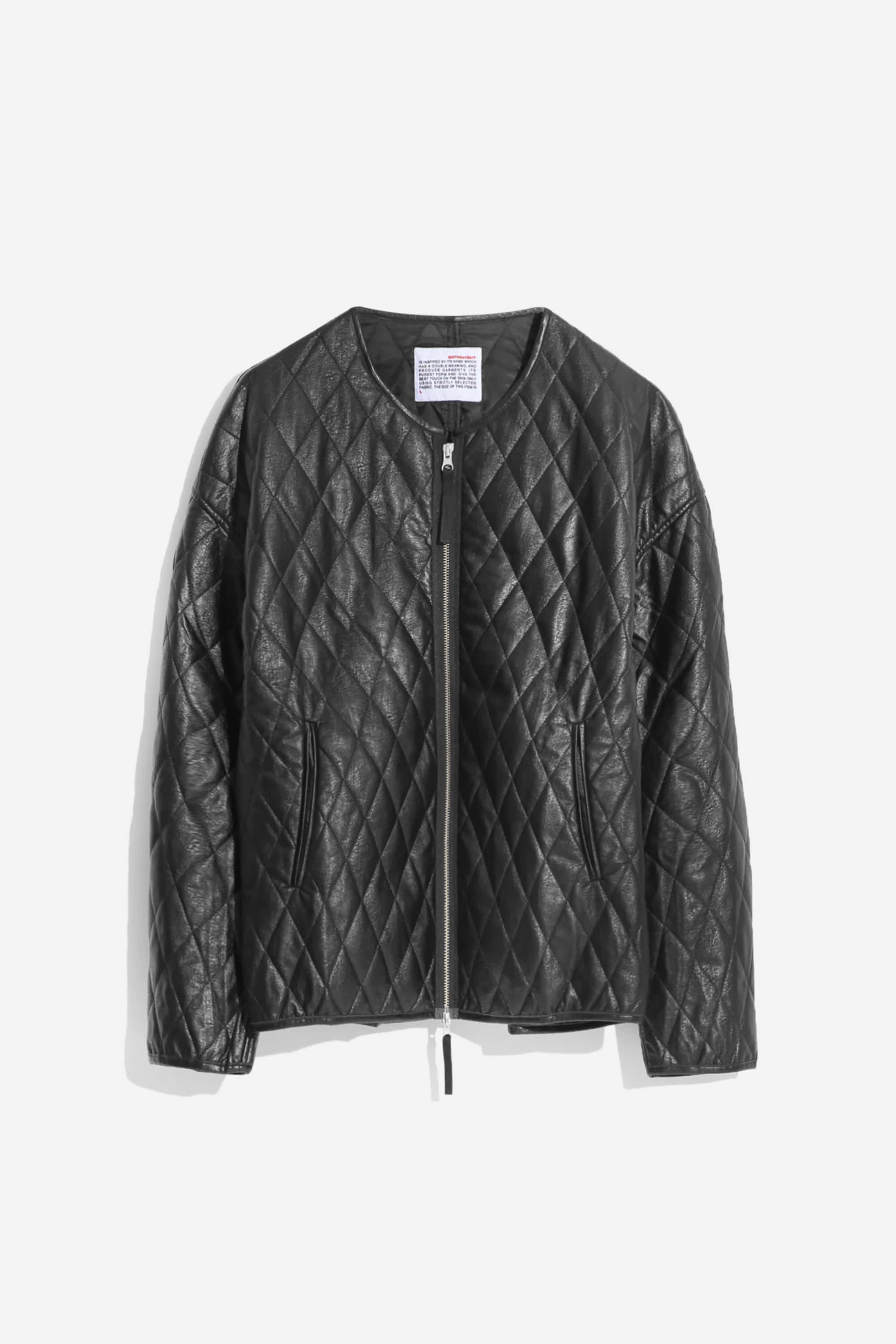 LEATHER QUILTED CARDIGAN_BLACK
