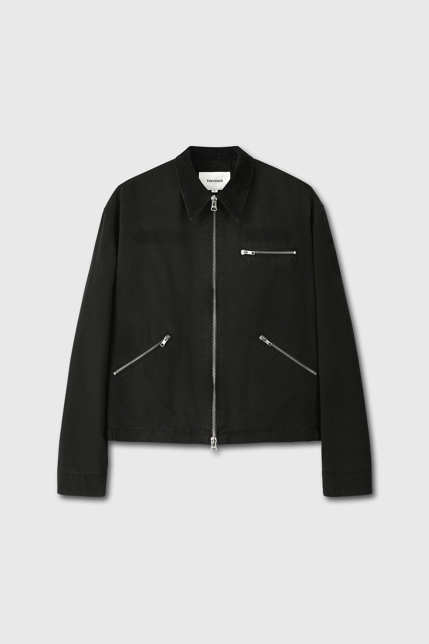 PATCH WORK FADE-EFFECT WORK JACKET (STONE WASHED) faded black